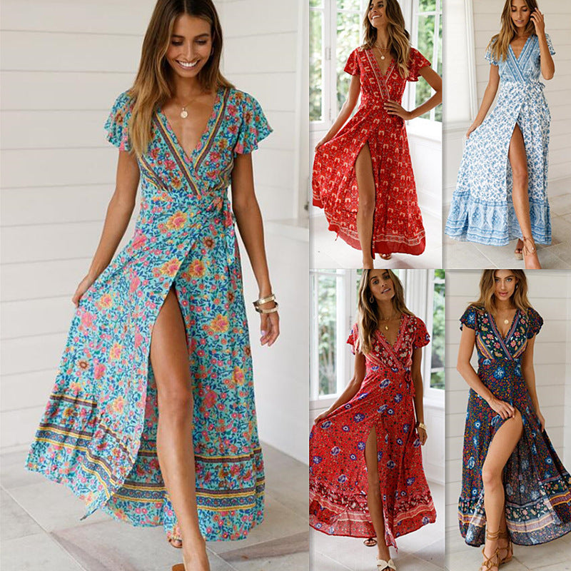Women's Summer Casual Holiday Floral Print Sexy Dress