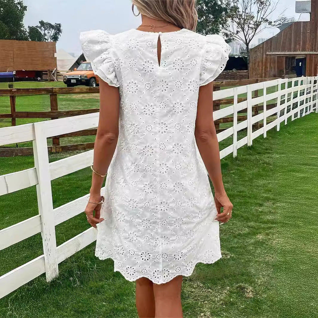 Beautiful Comfortable Lace Solid Color Loose Dress