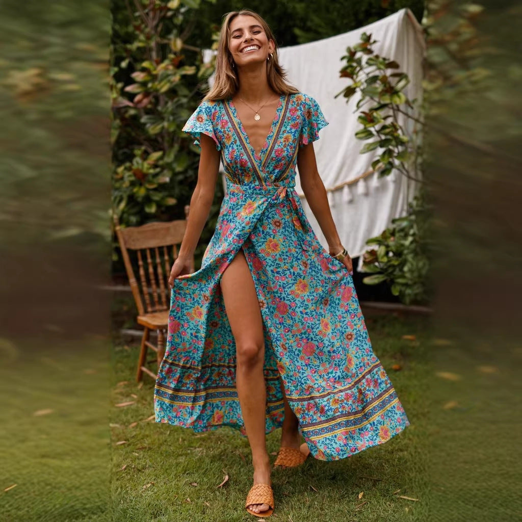 Women's Summer Casual Holiday Floral Print Sexy Dress