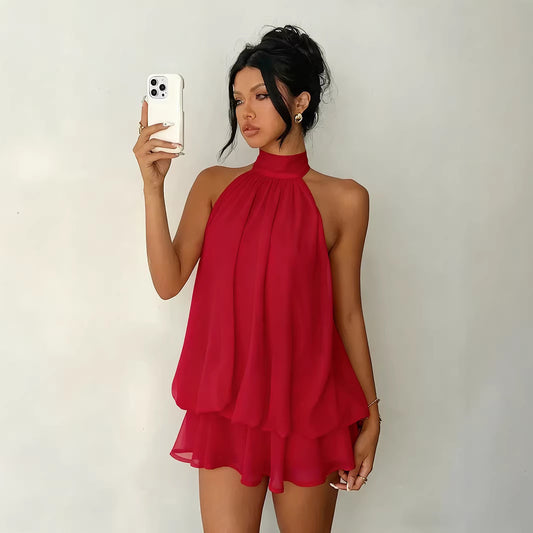 Women's Solid Color Vacation Sexy Backless Halter Dress