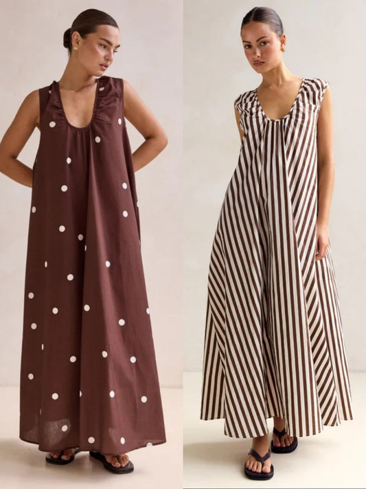 Dot Print Collar Wide Hem Loose Sleeveless Long Plus Size