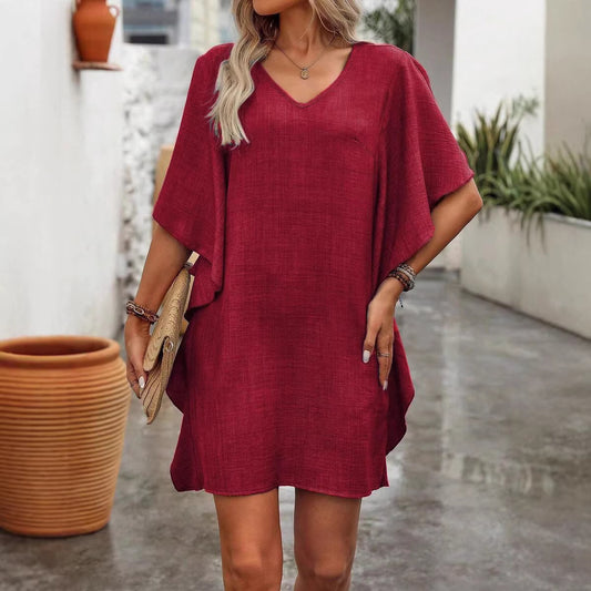 Women's Summer Solid Color Loose Lotus Leaf Dress