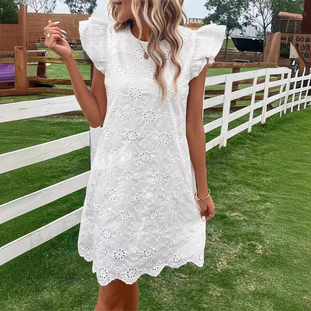 Beautiful Comfortable Lace Solid Color Loose Dress