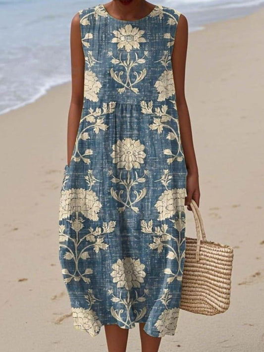 Women's Printed Round Neck Pullover Fashion Popular Dress