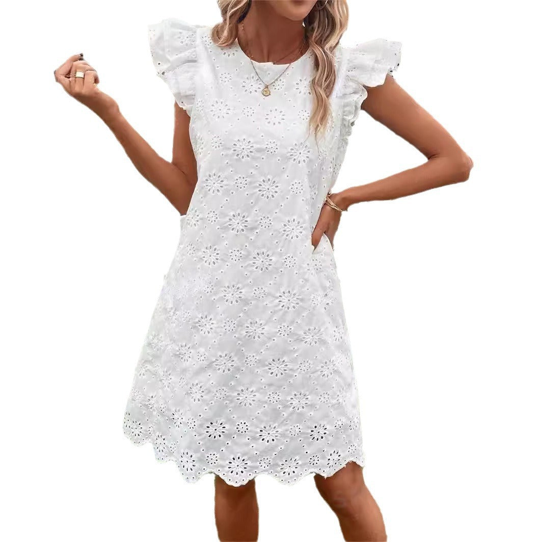 Beautiful Comfortable Lace Solid Color Loose Dress