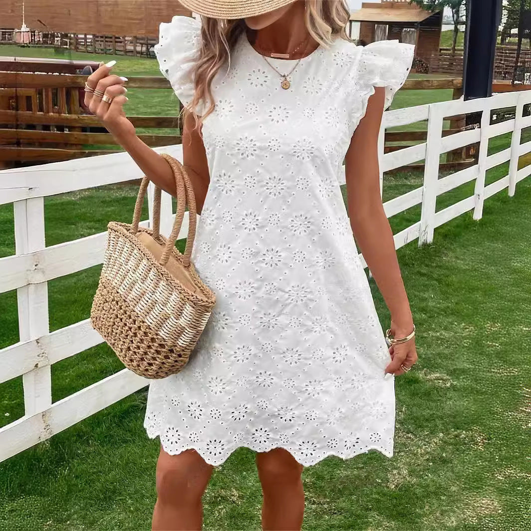 Beautiful Comfortable Lace Solid Color Loose Dress